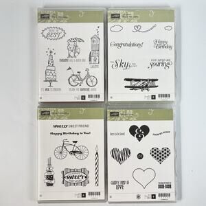 Stampin' Up! Cling Stamp Lot SKY IS THE LIMIT CYCLE LIFES ADVENTURE GROOVY LOVE